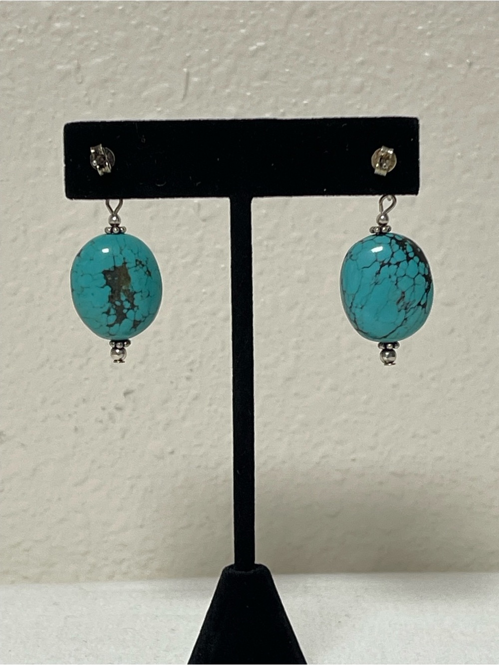 Turquoise Drop Sterling Silver Earrings - Picture 3 of 6